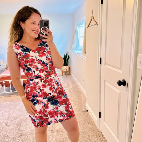 Talbots Dresses & Skirts - Talbots Blue Pink Floral Cotton Mini Sheath Dress 8